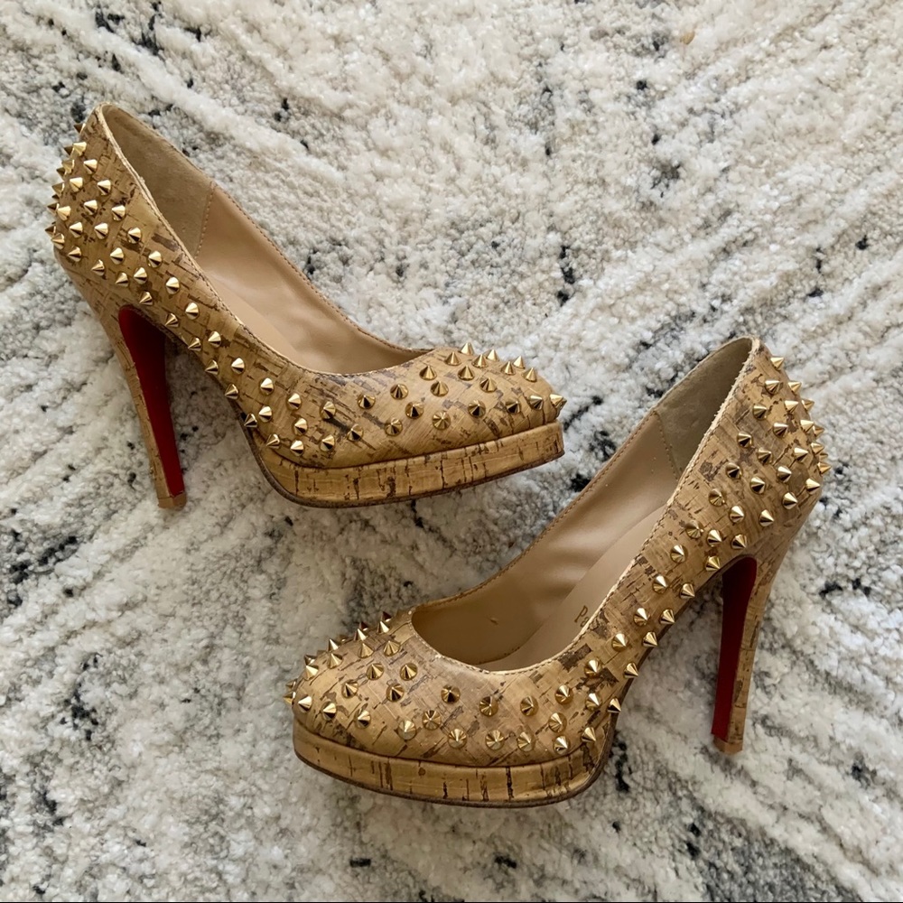 Gold Studded Cork Pump Heels